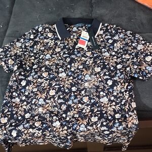 Perry Ellis Navy Floral Polo Shirt/XL